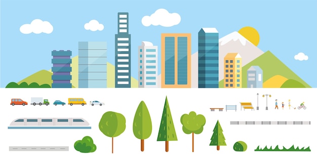 City constructor  illustrations. Elements for creating your own town.