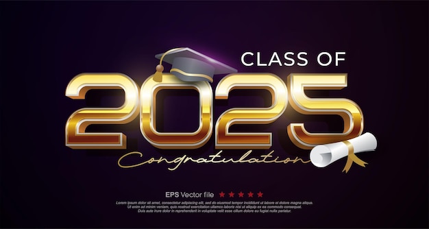 Class of 2025 Graduation Greeting Card Template with gold effect design