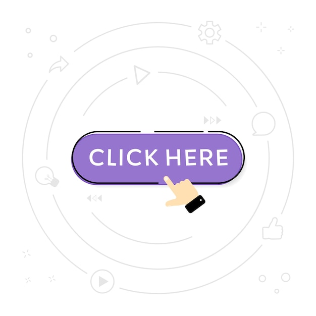 Click here button with hand pointer clicking Vector illustration on a white background