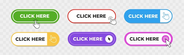 Click Here button with pointer clicking Web button set Click button icon Vector EPS 10