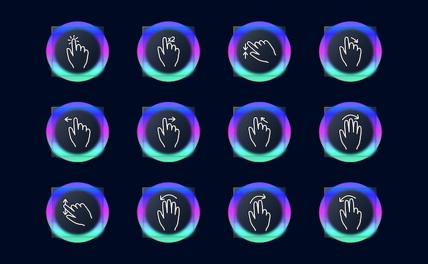 click set icon press double touch swipe left and right hold 3d touch hold hold swipe with two fingers smart movement scroll move glassmorphism abstract gestures concept