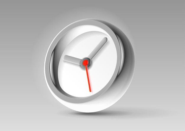 clock icon in 3d vector style with glass glow effect and red arrow gray time on light background
