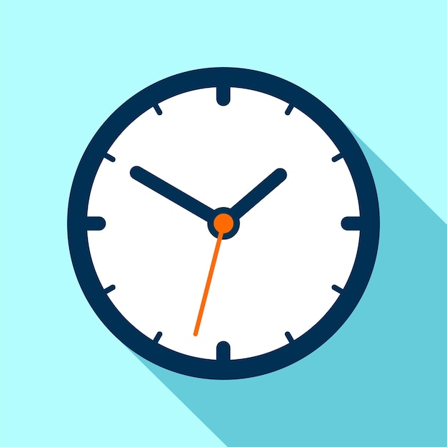 clock icon in flat style, timer on blue background. business watch. vector design element