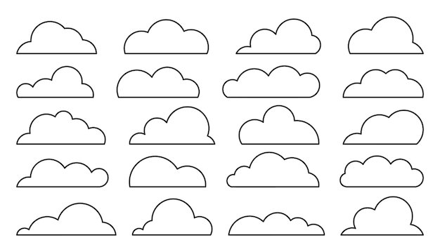 Cloud black line set Climate weather cloudy icon Blank form web storage meteorology database Cartoon sign simple news dialogue banner Fill sticker image software thin stroke isolated on white