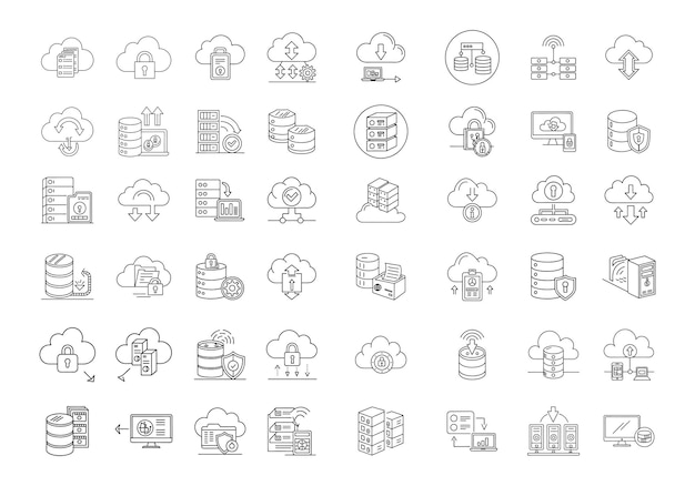 Cloud Computing and Digital Storage Icons Data Security Server and More