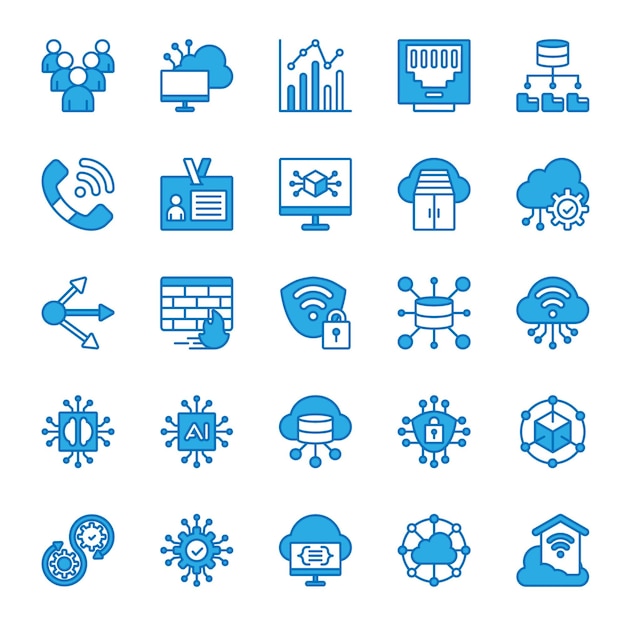 Cloud Computing Network icons set in blue style