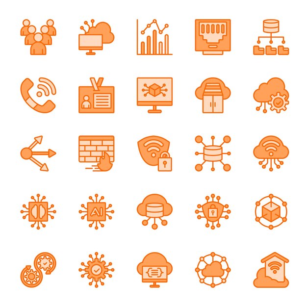 Cloud Computing Network icons set in dual tone style