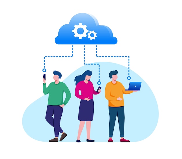 cloud filing system flat vector illustration banner