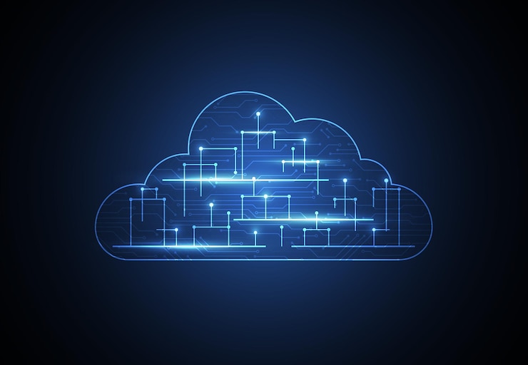 Vektor cloud networking computing concept design digital data transform download and upload