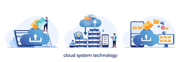 Cloud storage file download database protection concept data center file management flat illustration vector template