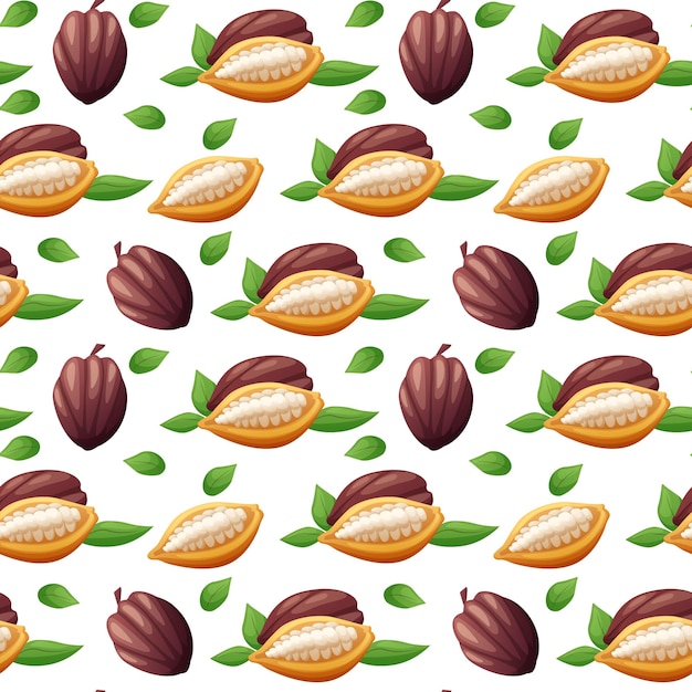 cocoa seamless pattern choco beans bio sweet raw background green elements tropical fruit fabric print design nowaday vector template