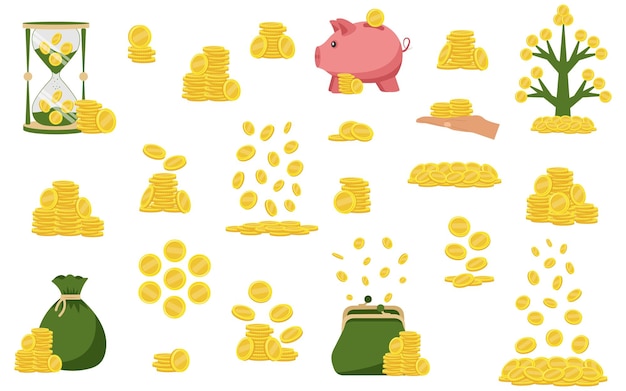 Coins Stack of gold coins Golden coin pile money stacks and golds piles Falling coins