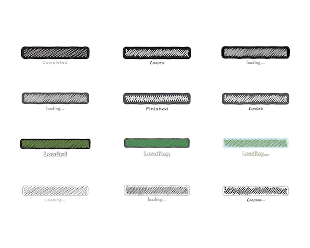 Collection Loading bar status icon vector loaded icons Download progress Handdrawn sketchscribble