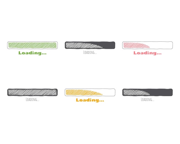 Collection Loading bar status icon Vector Set icons Download progress Handdrawn sketchscribble