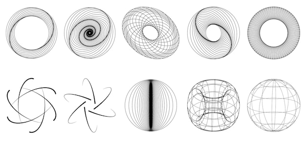 Collection of BlackWhite 3D Shapes Polygonal Shapes Basic Linear Figures Vector Illustration