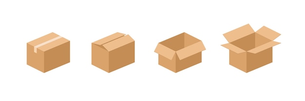 collection of cardboard boxes in various states