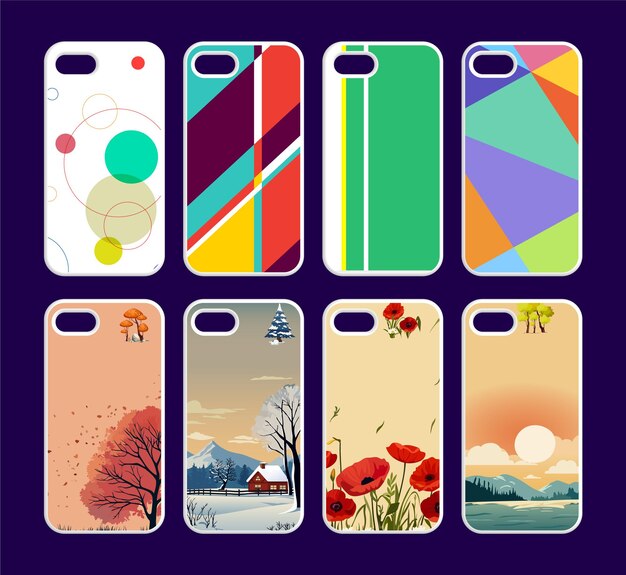 collection of colorful and artistic phone cases with abstract nature and geometric designs