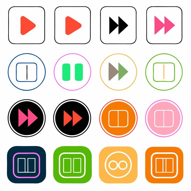 collection of colorful pause icons in different styles for media and user interface design