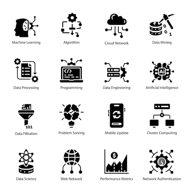 Collection of Data Science Glyph Style Icons