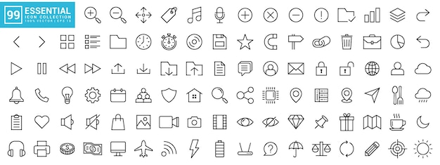 Collection of essential icons suitable for web icons mobile apps editable and resizable EPS 10