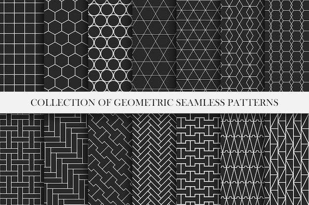 Collection of geometric seamless vector patterns Symmetric minimal design Repeatable backgrounds