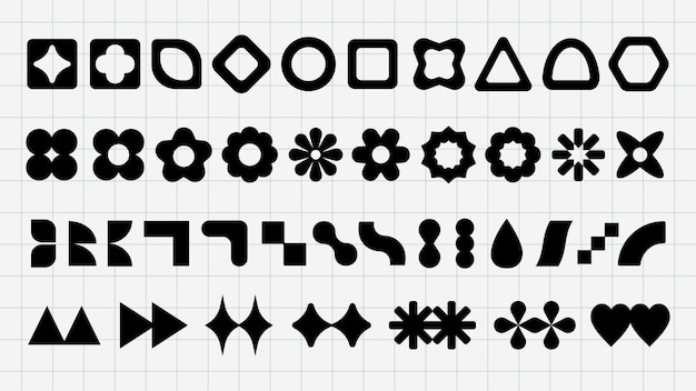 collection of geometric shapes including circles squares triangles and hexagons geometric shapes in black on a grid background various geometric designs black shapes vector element set