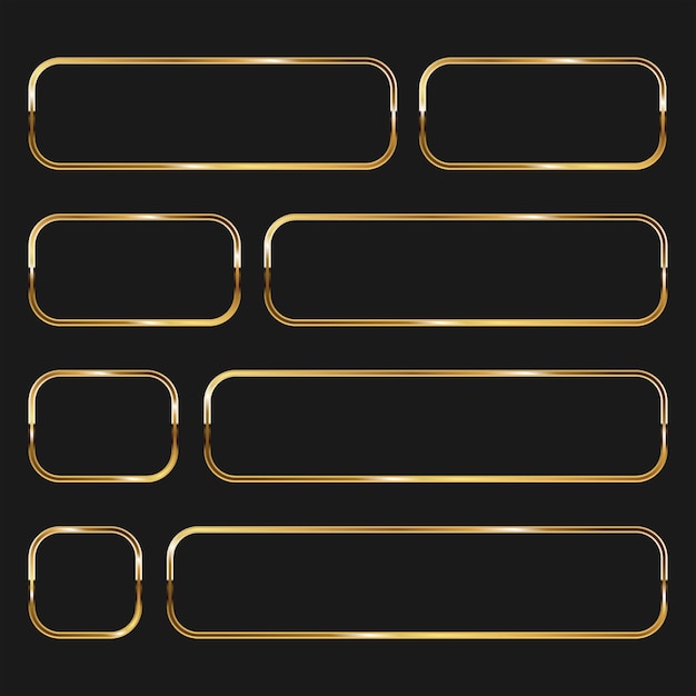 Collection of golden shiny frame set isolated on dark background vector