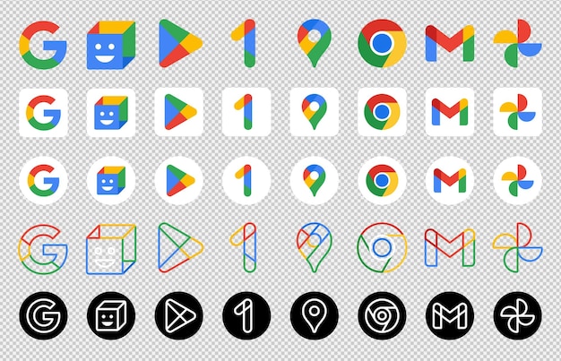 collection of google app icons in various styles and color variations