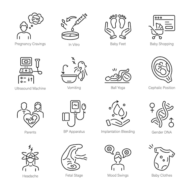 collection of gynaecology linear icons
