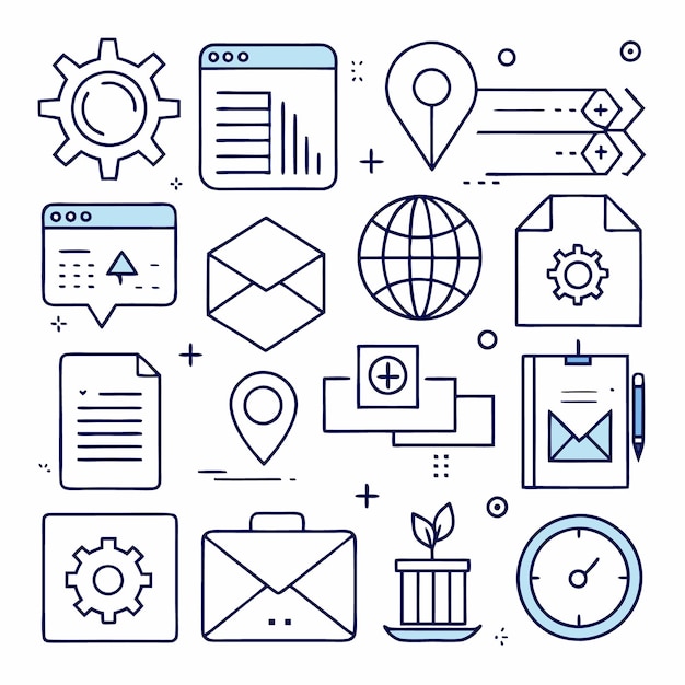 Collection of Line Icons for Business and Technology