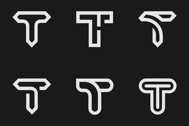 Collection of modern minimalist alphabet letter T logo Minimal shape letter T icon set