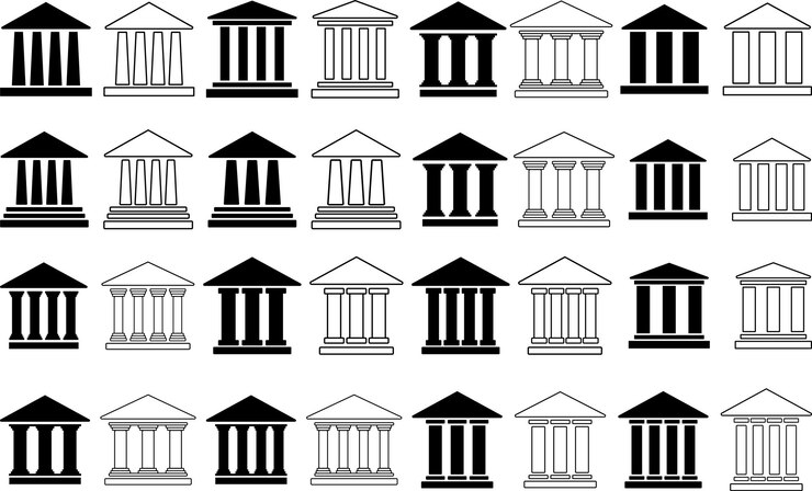 Vektor collection of stylized temple icons in various colors and outlines