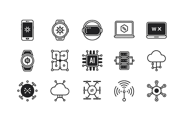 Collection of technology icons representing smart devices and connectivity