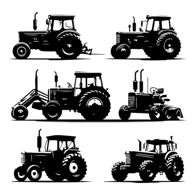 Collection of tractor silhouettes for farming and agricultural use