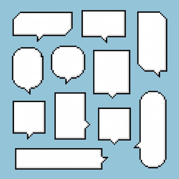collection set of retro game 8bit pixel speech bubble balloon black and white color flat design