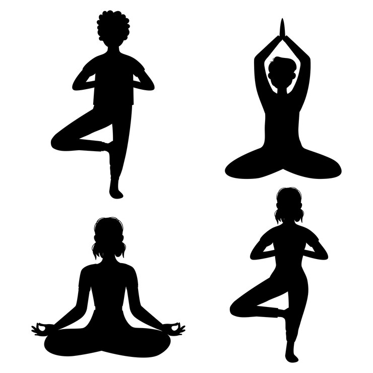 Vektor collection silhouette of woman man people sitting in yoga pose