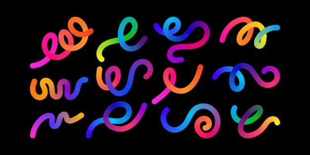 Color Gradient Lines and Abstract 3D Shape Wavy Rainbow Ribbons and Spiral Geometric Elements Design