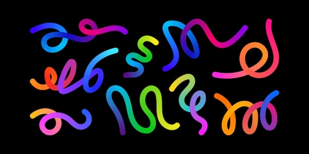 Color Gradient Lines and Abstract 3D Shapes Wavy Rainbow Ribbons and Spiral Geometric Elements