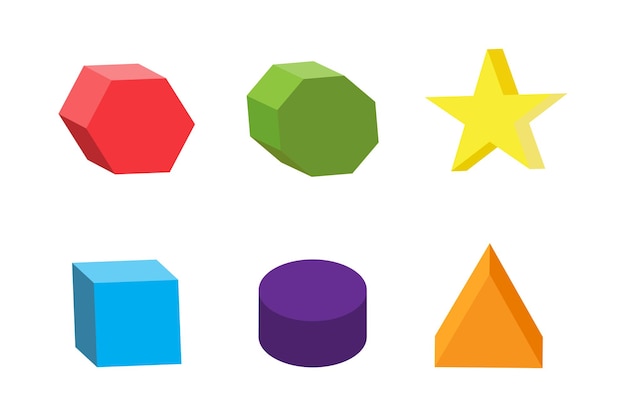 colorful 3d shapes geometric polygon set star cube cylinder triangle bright vector graphic