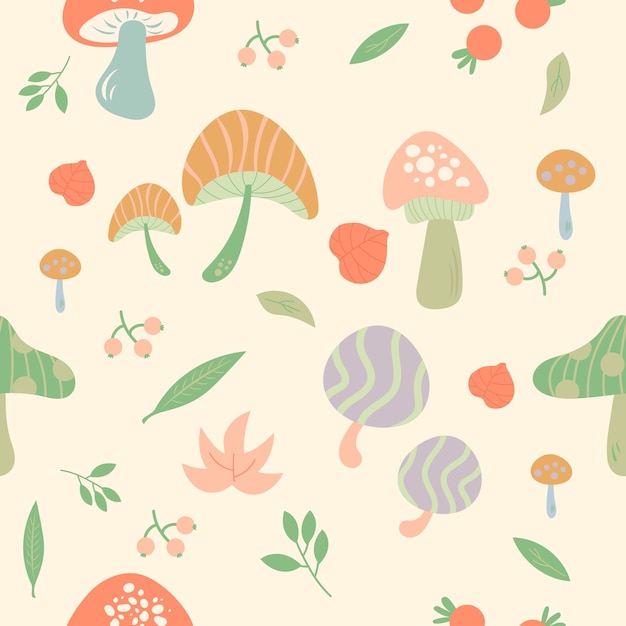 colorful botanical mushroom pattern