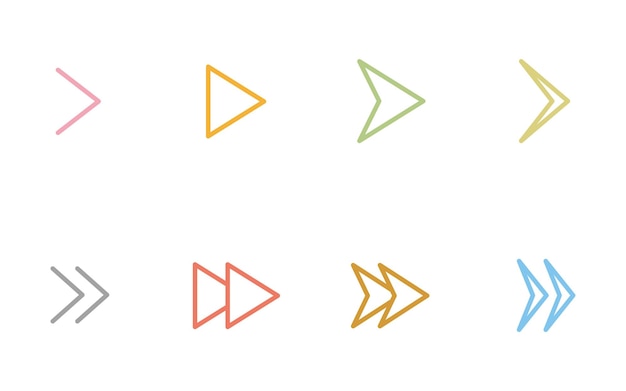Colorful cute and simple set of arrow icons triangle playback fast forward