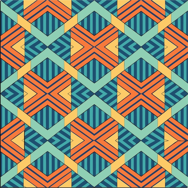 colorful geometric patterns on a blue background