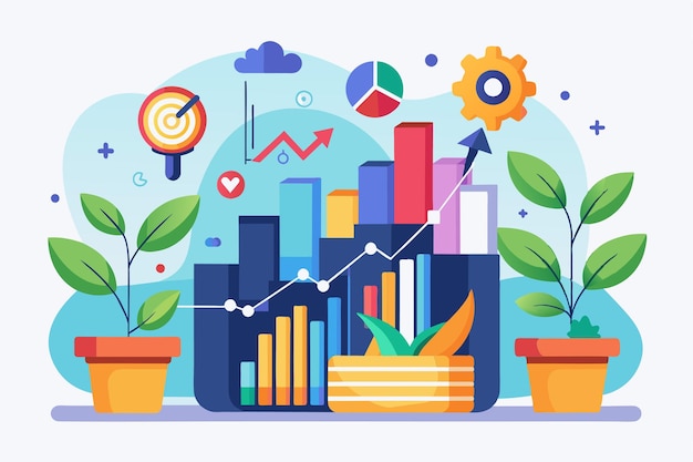 colorful graphics display growth analytics metrics with plants emphasizing customization and data visualization growth analytics customizable disproportionate illustration