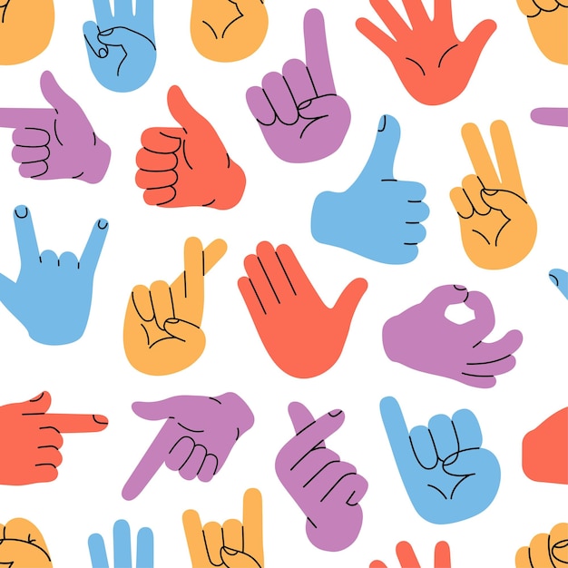 Colorful hand gesture seamless pattern illustration