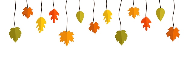 colorful hanging autumn leaves on white background modern hand drawn vector illustration