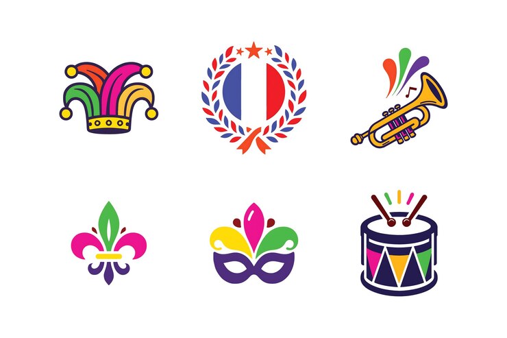 Vektor colorful mardi gras icons set