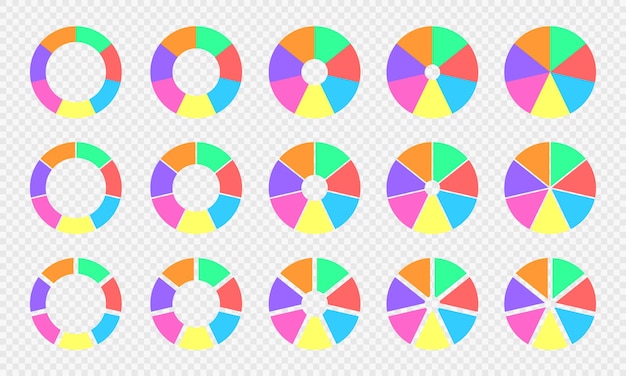 colorful pie and donut charts divided in 7 sections circle diagrams infographic wheels