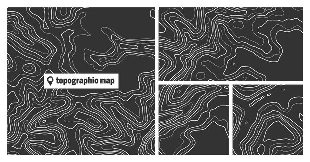 Colorful topographic map sets with contour lines geographic terrain grid relief height elevation