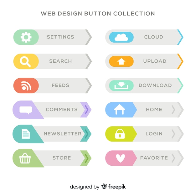 colorful web design button collection with flat design