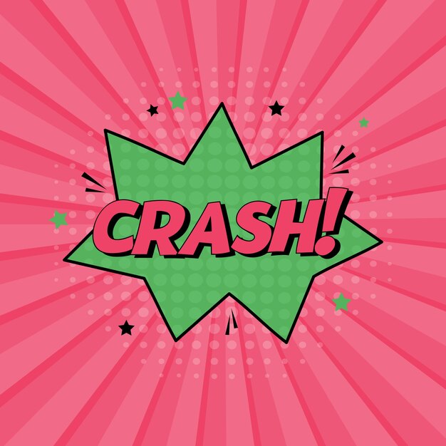 comic speech bubble with expression text crash vector bright dynamic cartoon illustration in retro pop art style isolated on pink background vector illustration